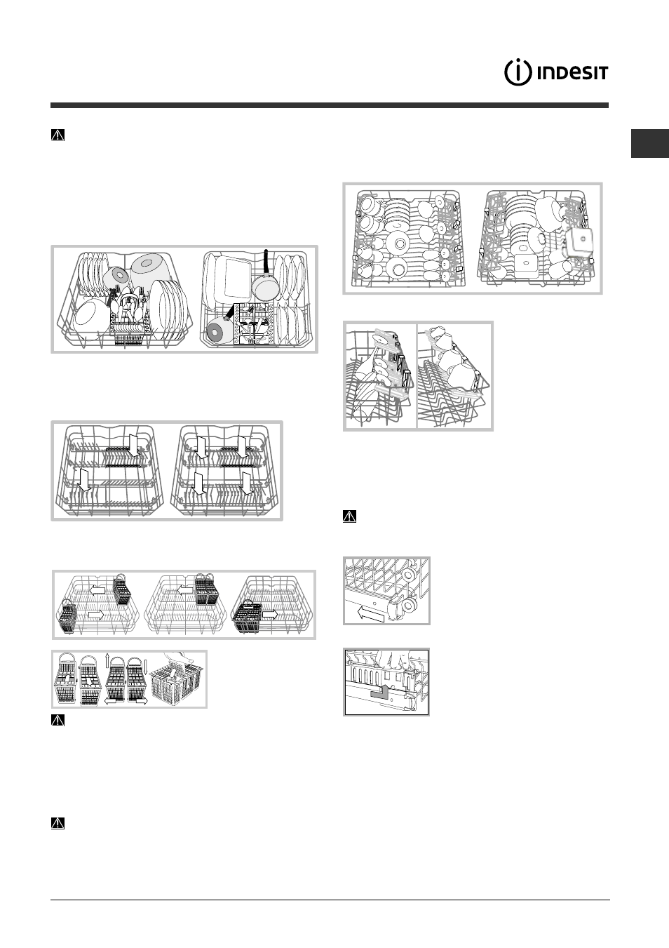 Beschickung der körbe, Unterer korb und besteckkorb, Oberer korb | Indesit DFP-2631M-EU User Manual | Page 29 / 84