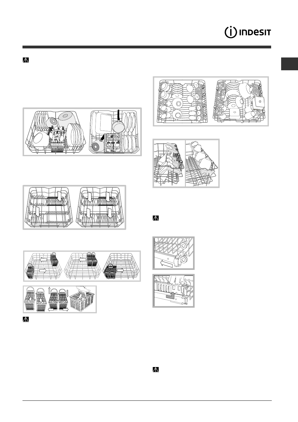 Cargar los cestos, Cesto inferior y cesto para cubiertos, Cesto superior | Indesit DFP-2631M-EU User Manual | Page 41 / 84