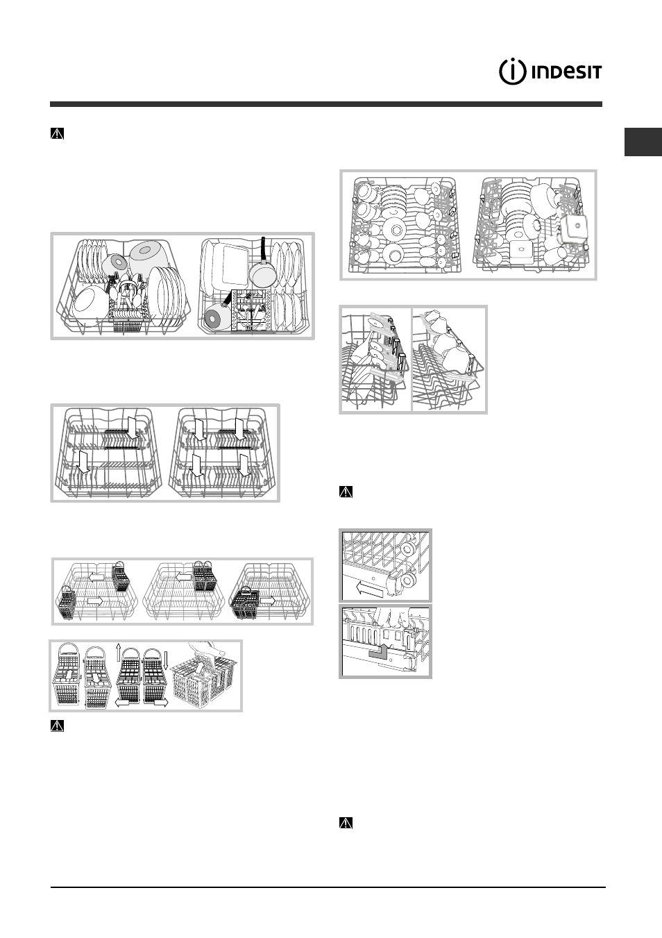 Loading the racks, Lower rack and cutlery basket, Upper rack | Indesit DFP-2631M-EU User Manual | Page 5 / 84