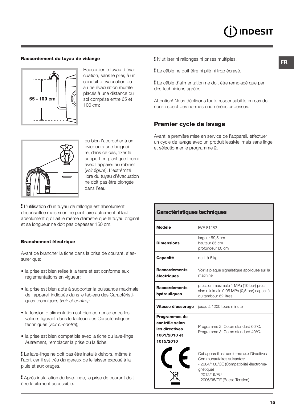 Premier cycle de lavage | Indesit IWE-81282-B-C-ECO-EU User Manual | Page 15 / 60