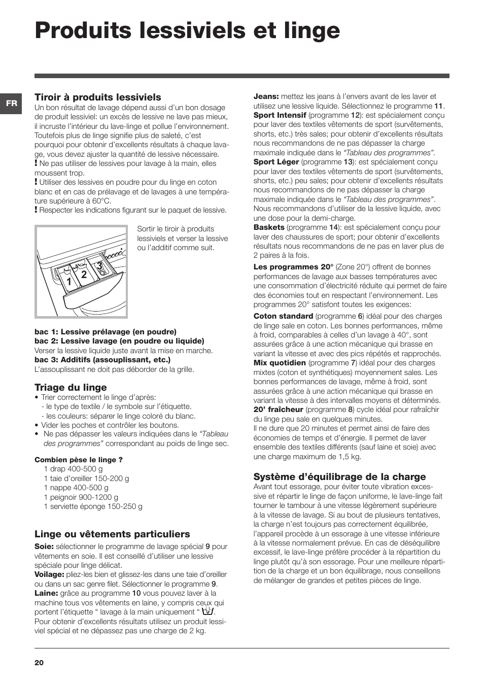 Produits lessiviels et linge | Indesit IWE-81282-B-C-ECO-EU User Manual | Page 20 / 60