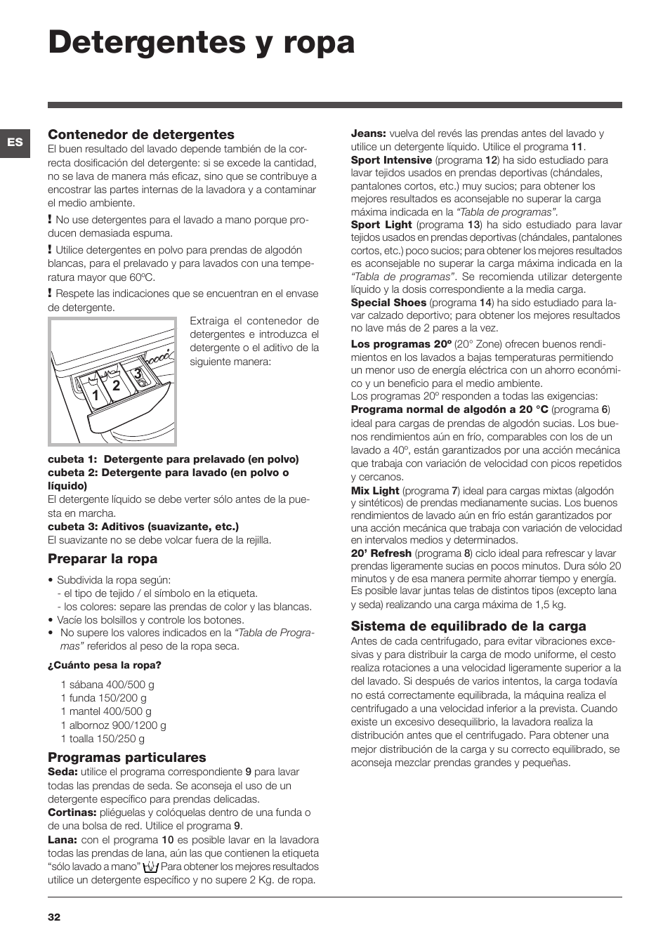 Detergentes y ropa | Indesit IWE-81282-B-C-ECO-EU User Manual | Page 32 / 60