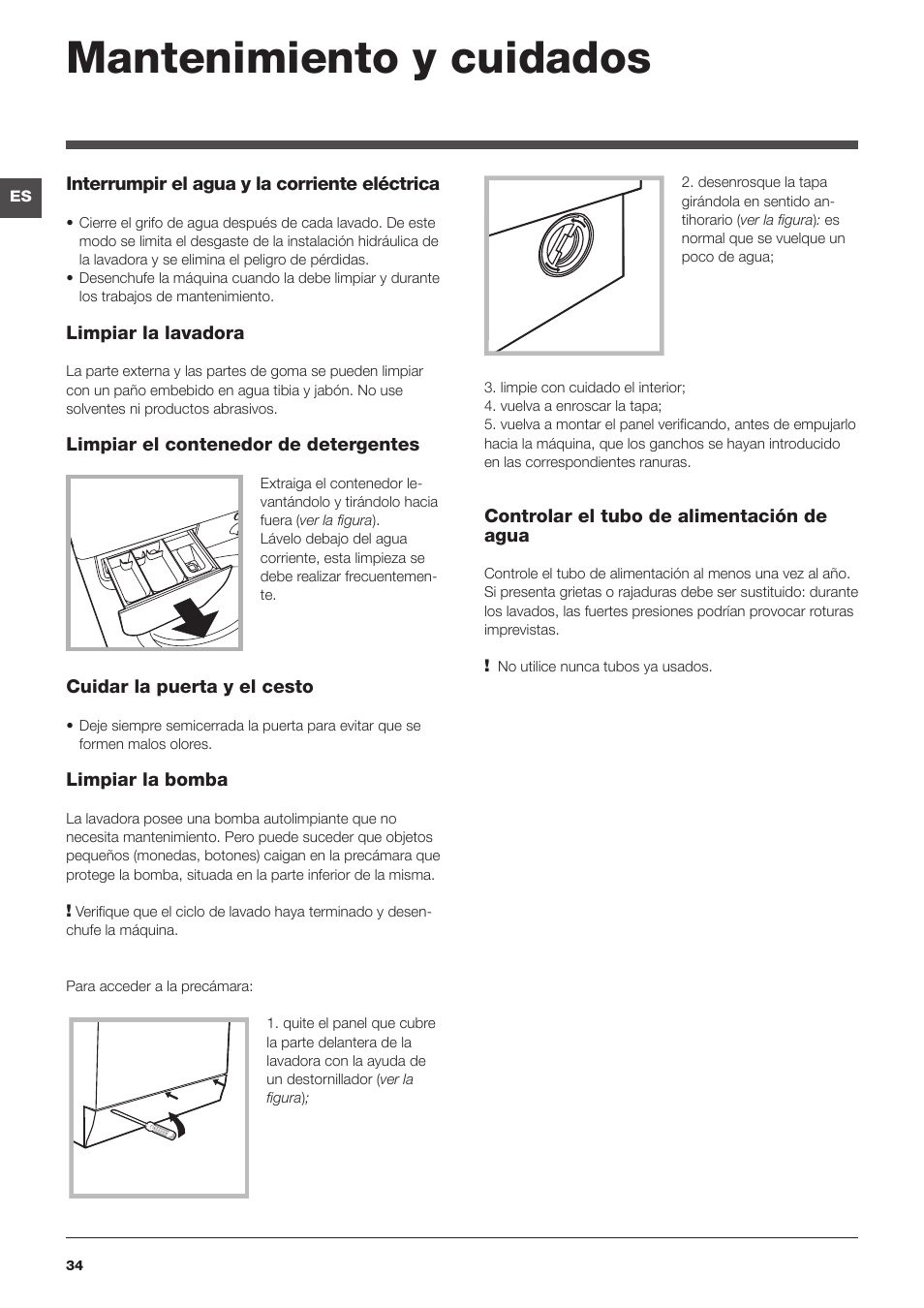 Mantenimiento y cuidados | Indesit IWE-81282-B-C-ECO-EU User Manual | Page 34 / 60