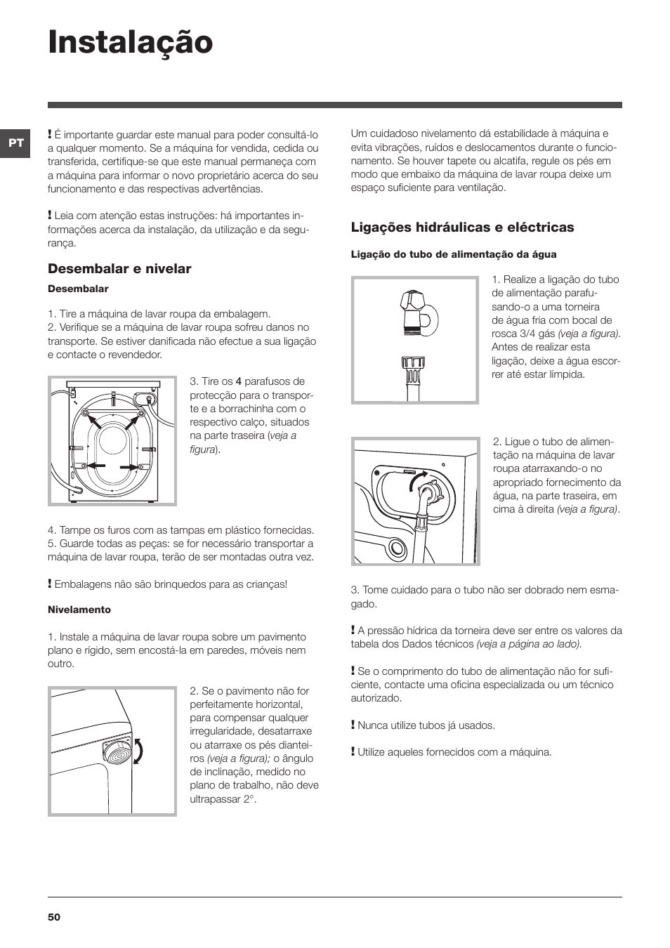 Instalação | Indesit IWE-81282-B-C-ECO-EU User Manual | Page 50 / 60