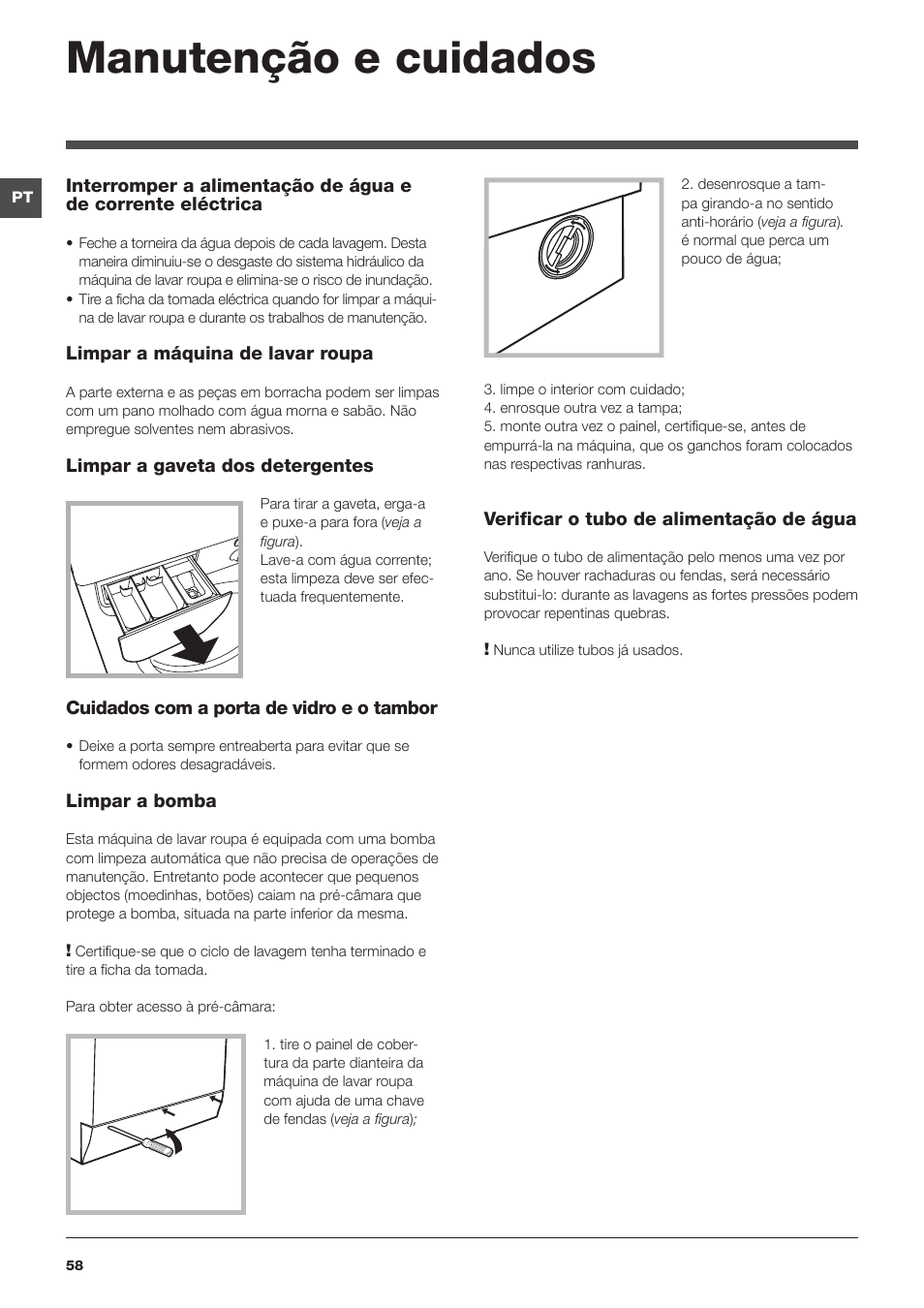 Manutenção e cuidados | Indesit IWE-81282-B-C-ECO-EU User Manual | Page 58 / 60