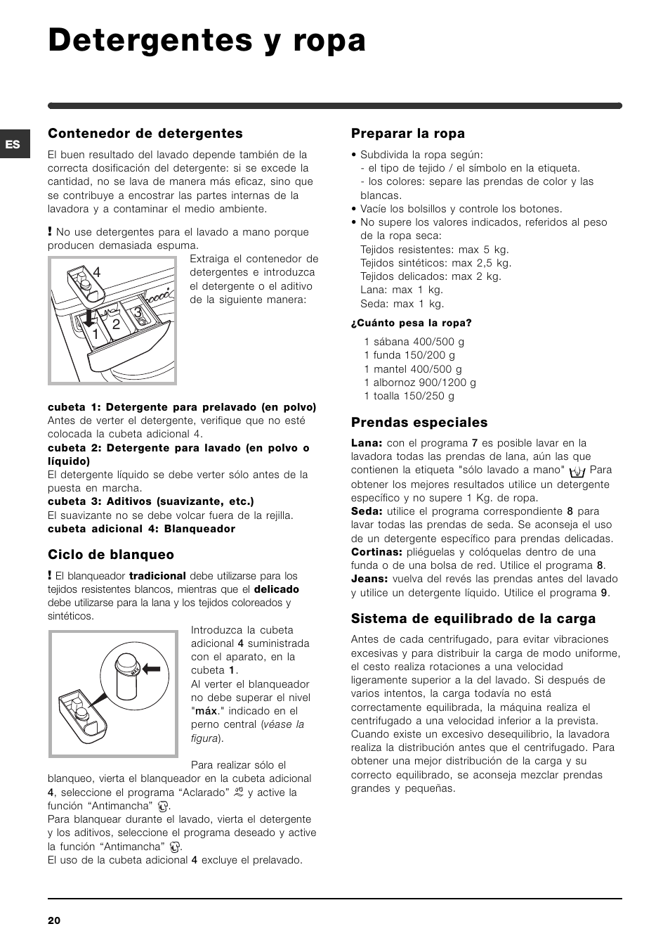 Detergentes y ropa | Indesit IWC-5105-(EU) User Manual | Page 20 / 84