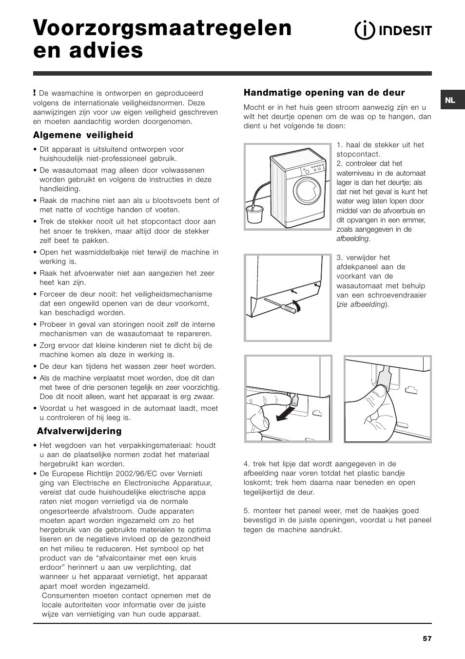 Voorzorgsmaatregelen en advies | Indesit IWC-5105-(EU) User Manual | Page 57 / 84