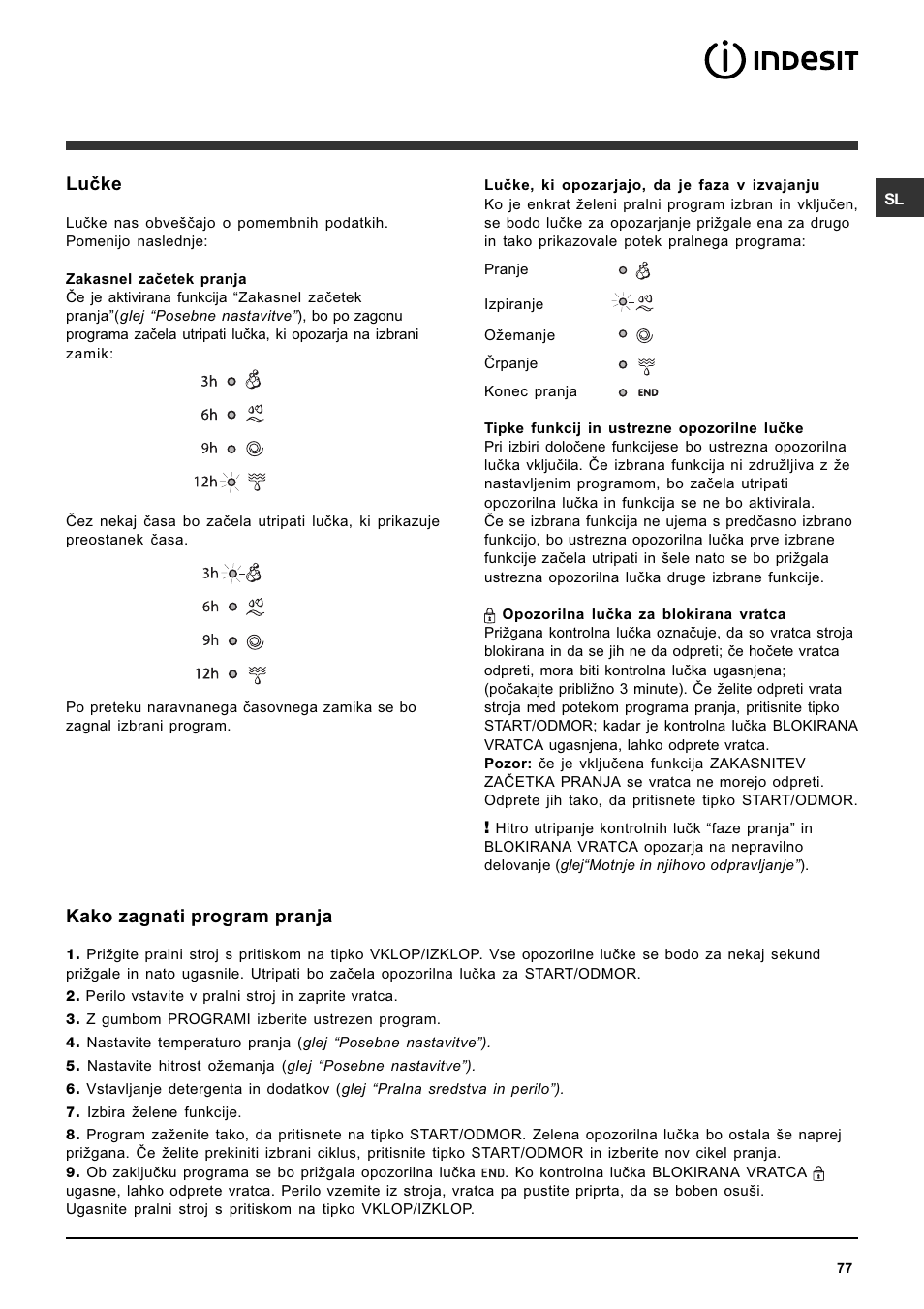 Luèke, Kako zagnati program pranja | Indesit IWC-5105-(EU) User Manual | Page 77 / 84