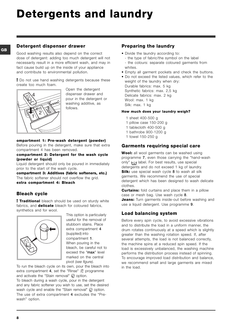 Detergents and laundry | Indesit IWC-5105-(EU) User Manual | Page 8 / 84