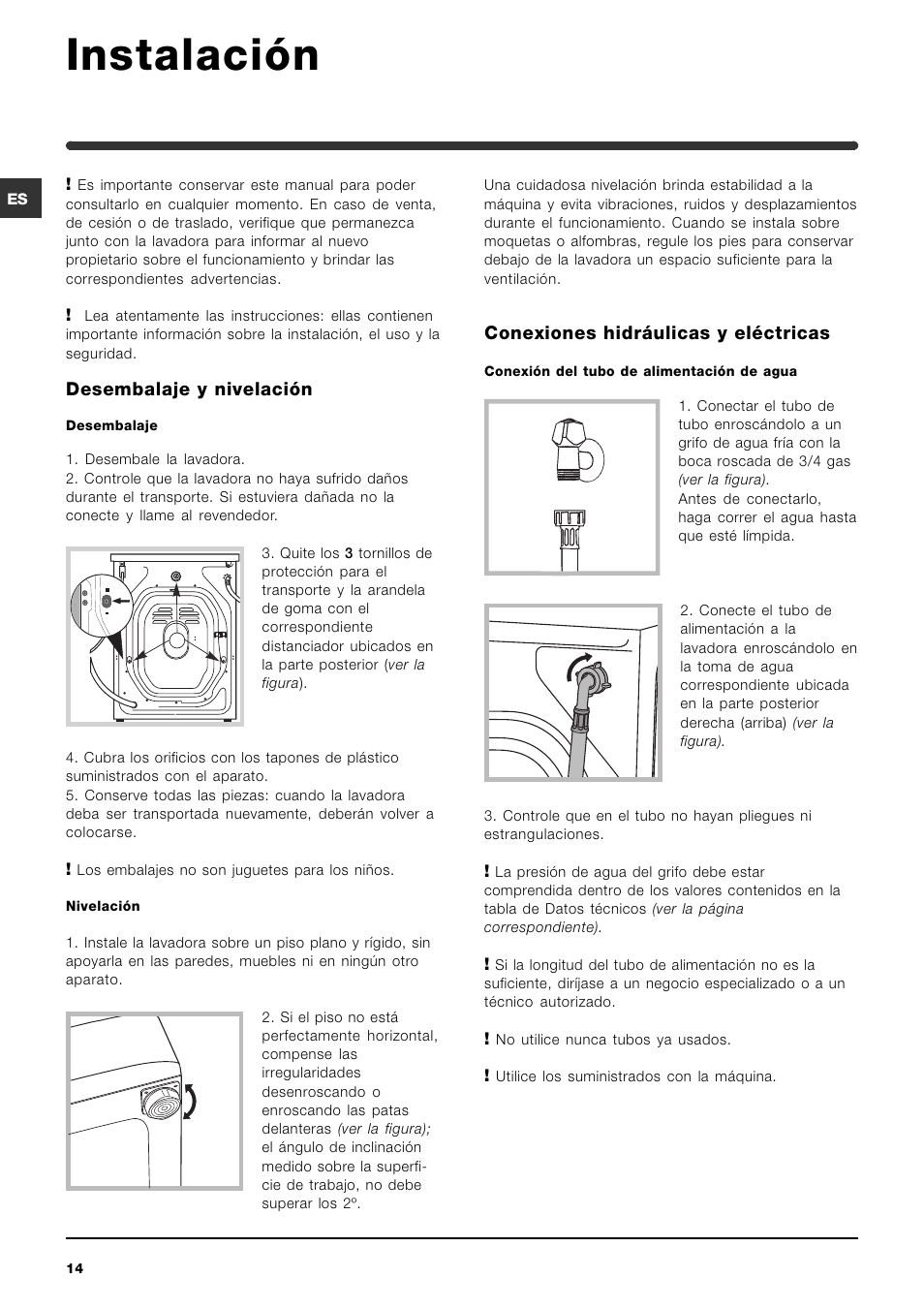 Instalación | Indesit IWC-5085-(EU) User Manual | Page 14 / 72