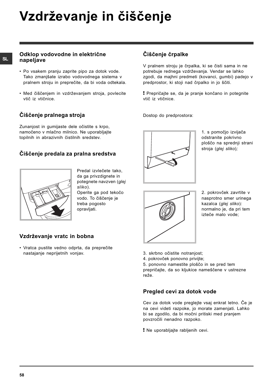 Vzdrevanje in èièenje | Indesit IWC-5085-(EU) User Manual | Page 58 / 72