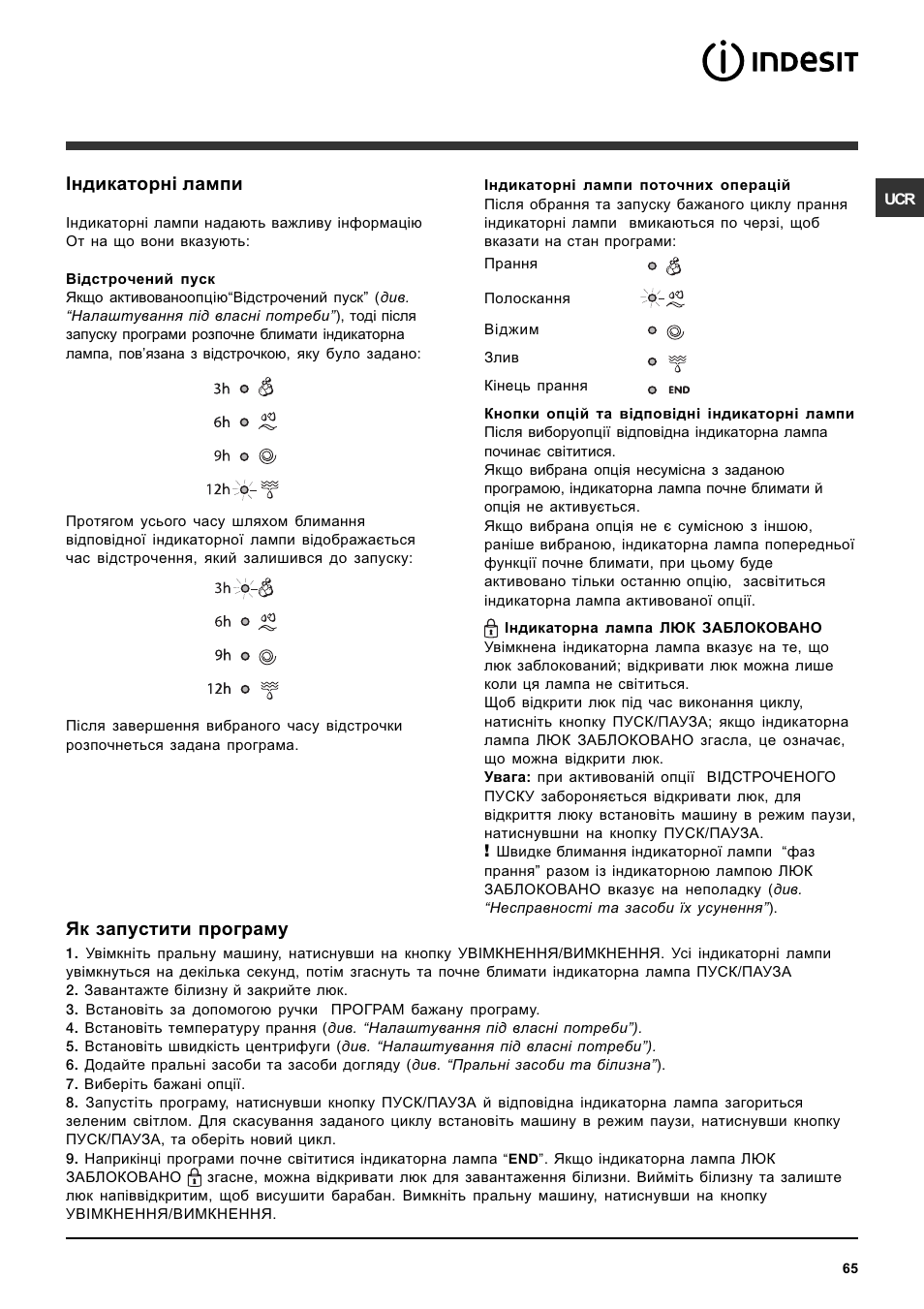 Íäèêàòîðíi лампи, Як запустити програму | Indesit IWC-5085-(EU) User Manual | Page 65 / 72
