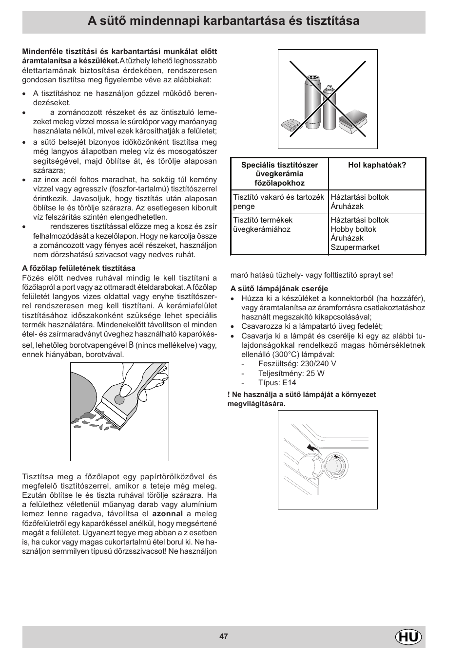 A sütő mindennapi karbantartása és tisztítása | Indesit KN3C12A(W)-CZ-S User Manual | Page 47 / 76