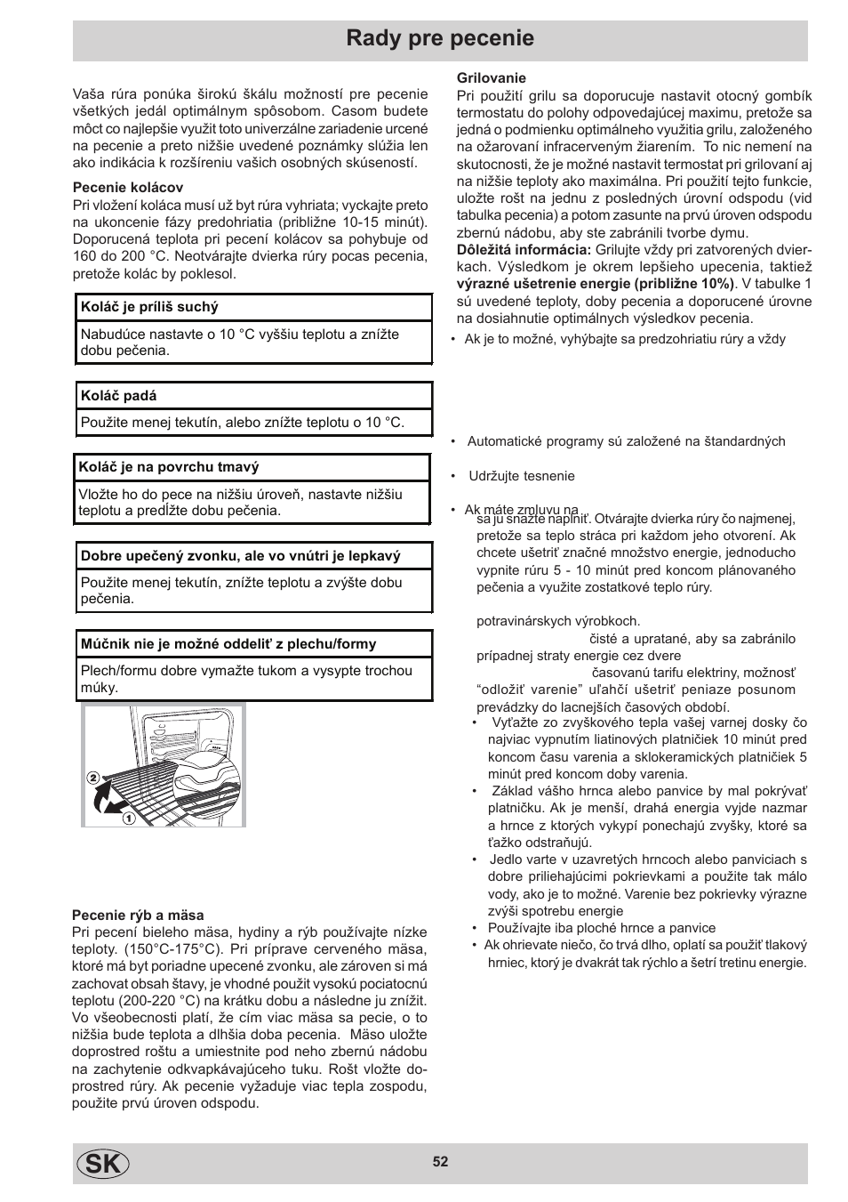 Rady pre pecenie | Indesit KN3C12A(W)-CZ-S User Manual | Page 52 / 76