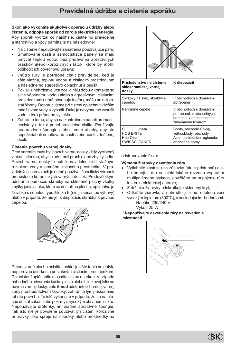 Pravidelná údržba a cistenie sporáku | Indesit KN3C12A(W)-CZ-S User Manual | Page 55 / 76