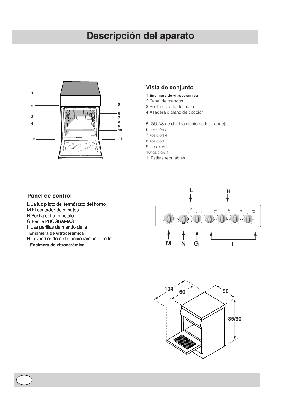 Descripción del aparato, Vista de conjunto, Panel de control | Indesit KN3C12A(W)-CZ-S User Manual | Page 65 / 76