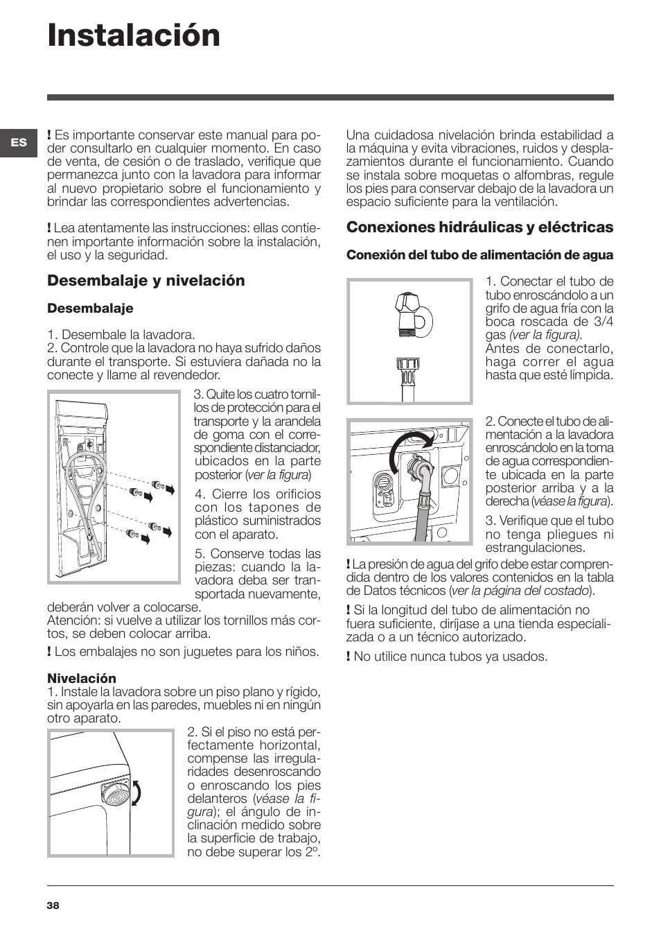 Instalación | Indesit WITXL-1051-(EU) User Manual | Page 38 / 84