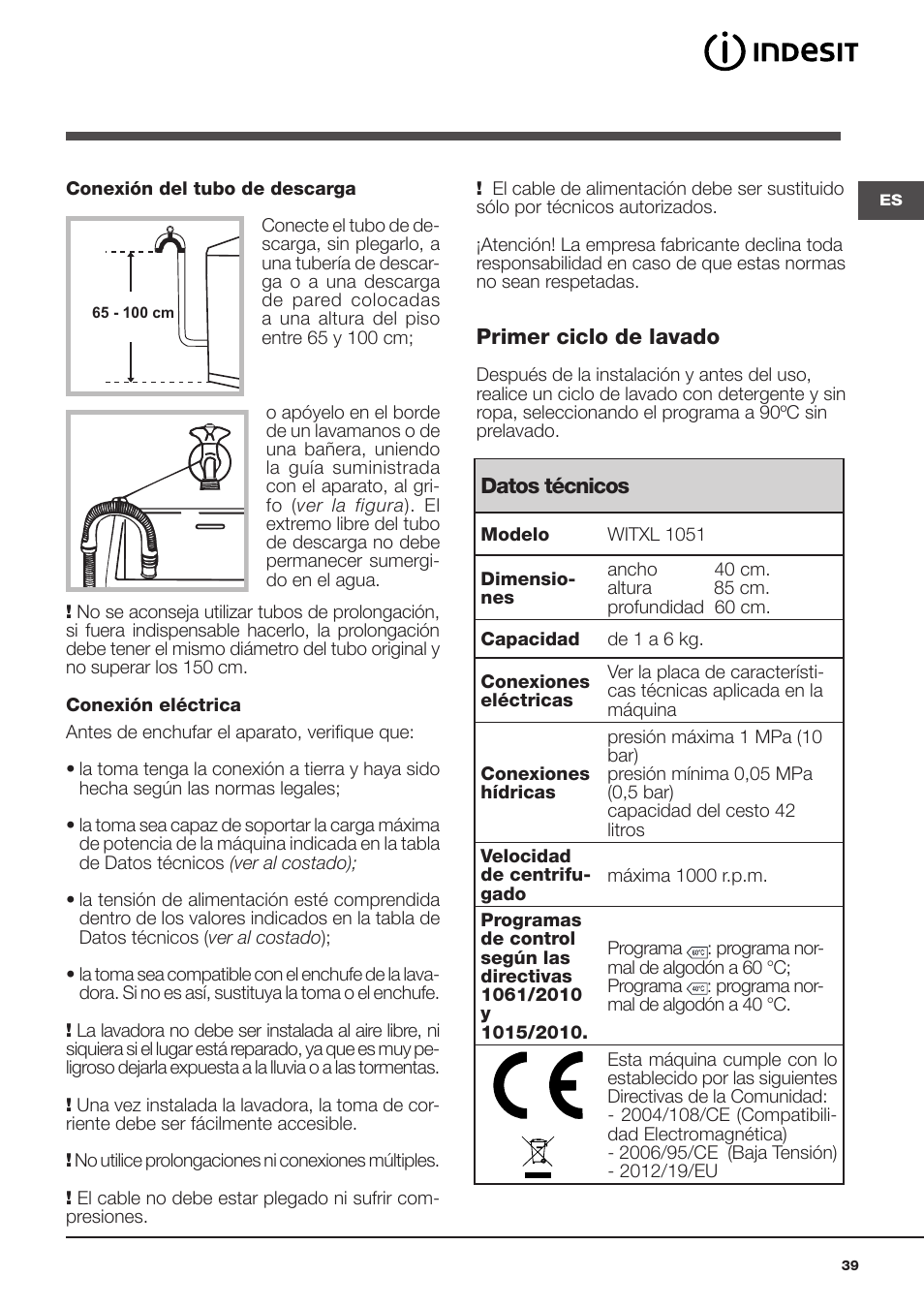 Indesit WITXL-1051-(EU) User Manual | Page 39 / 84