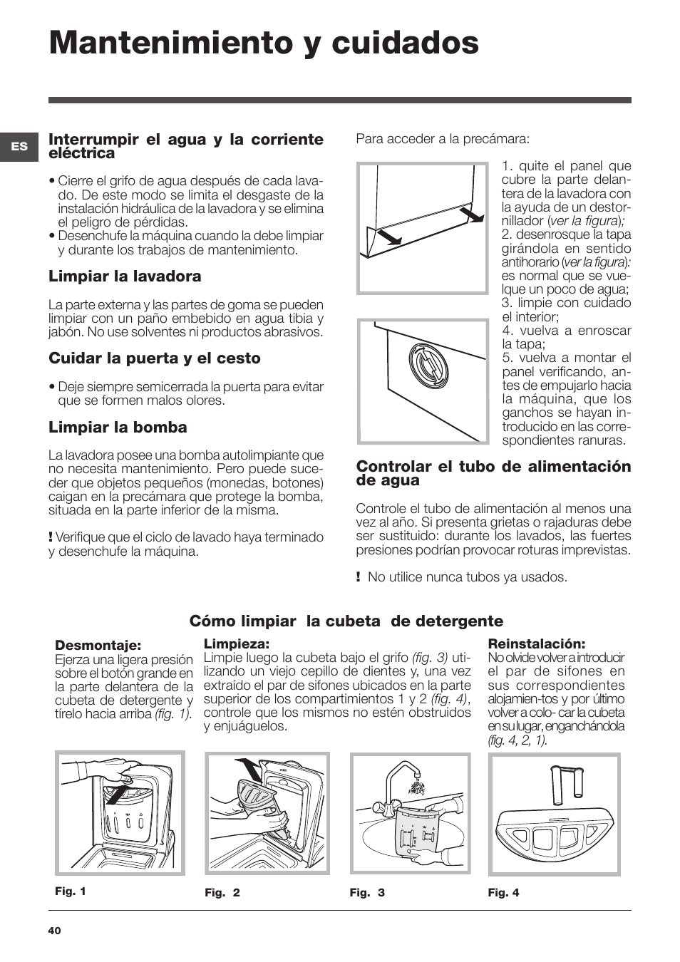 Mantenimiento y cuidados | Indesit WITXL-1051-(EU) User Manual | Page 40 / 84