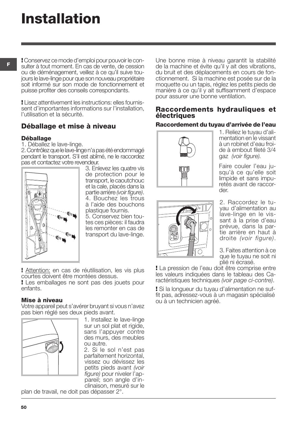 Installation | Indesit WITXL-1051-(EU) User Manual | Page 50 / 84
