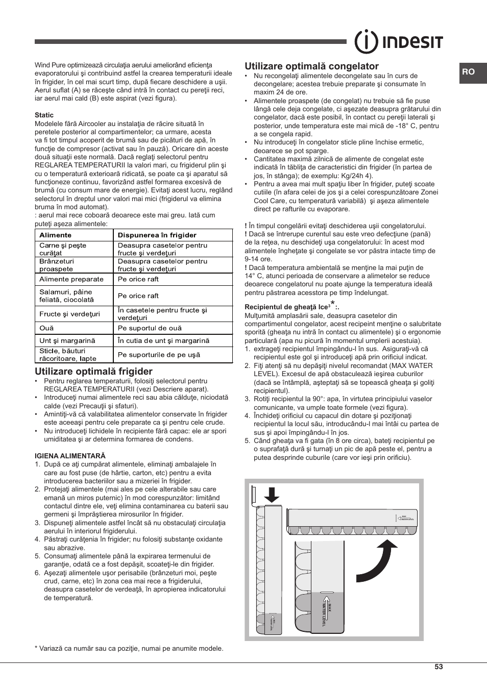 Utilizare optimală frigider, Utilizare optimală congelator | Indesit BIAA-13-(1) User Manual | Page 53 / 68