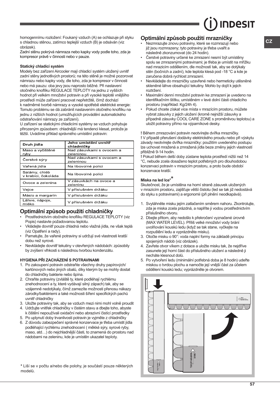 Optimální způsob použití chladničky, Optimální způsob použití mrazničky | Indesit BIAA-13-(1) User Manual | Page 57 / 68