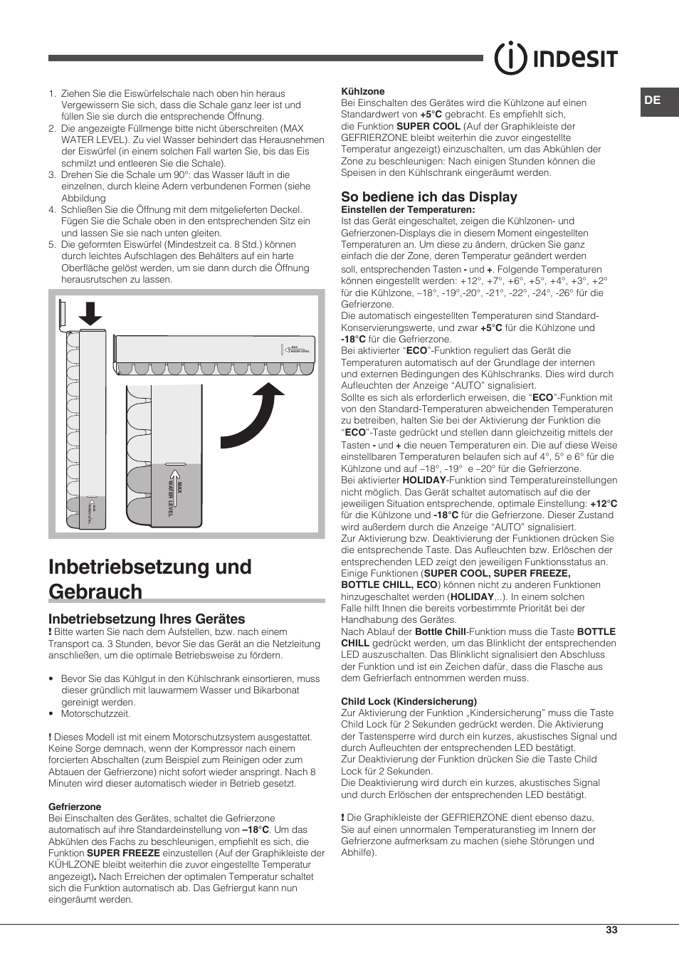 Inbetriebsetzung und gebrauch, Inbetriebsetzung ihres gerätes, So bediene ich das display | Indesit BAAN-40-FNF-D-(1) User Manual | Page 33 / 76