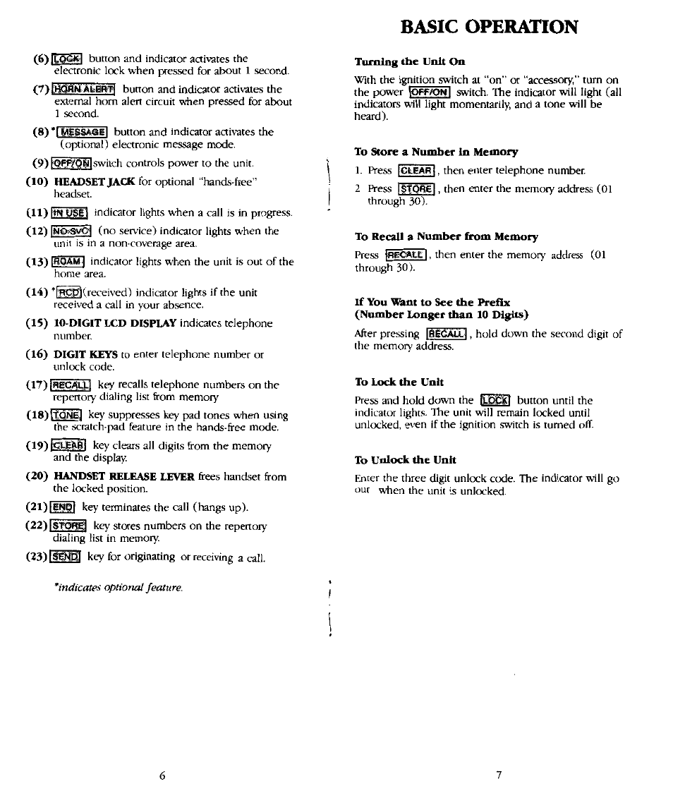 Basic operation, Turning the unit on, To store a number in memory | To recall a number from memory, To lock the unit | Audiovox CMT-1000 User Manual | Page 4 / 6