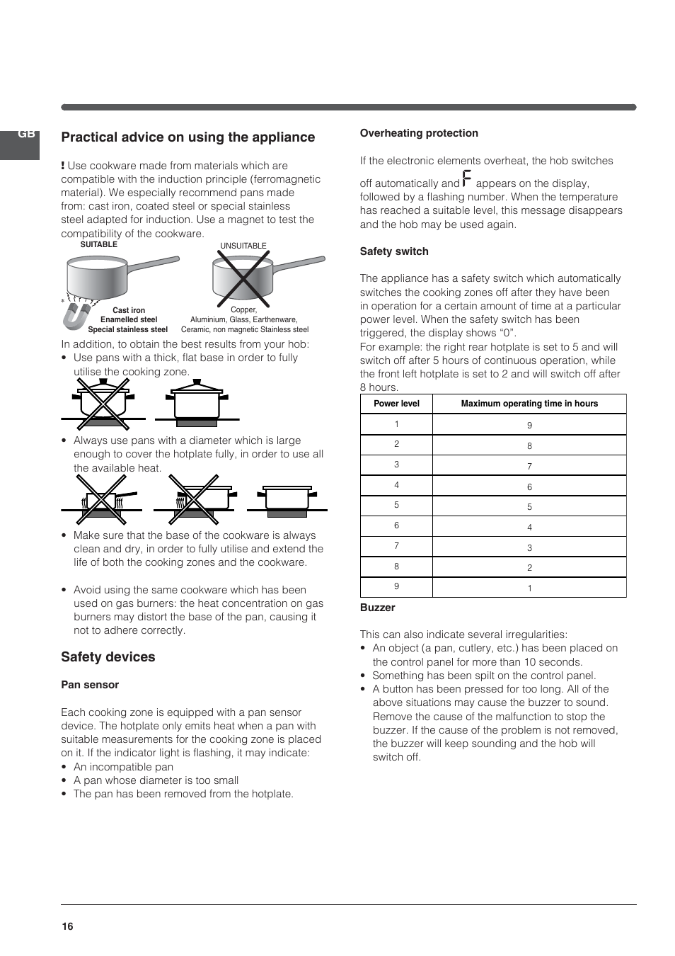 Practical advice on using the appliance, Safety devices | Indesit VIC-641-X User Manual | Page 16 / 84