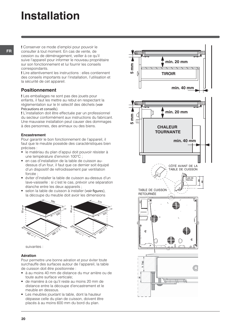 Installation, Positionnement | Indesit VIC-641-X User Manual | Page 20 / 84