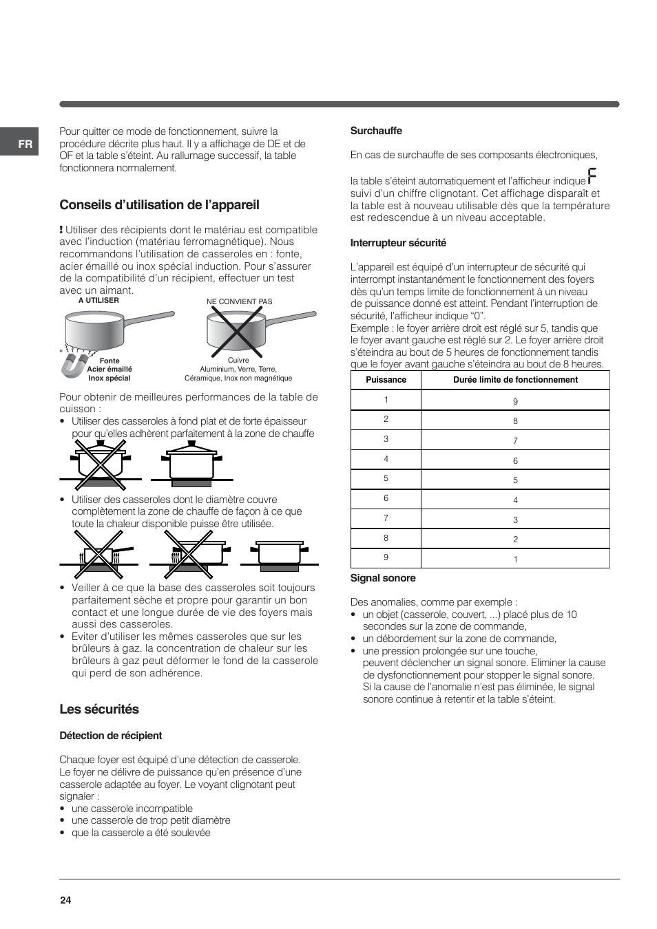 Conseils d’utilisation de l’appareil, Les sécurités | Indesit VIC-641-X User Manual | Page 24 / 84