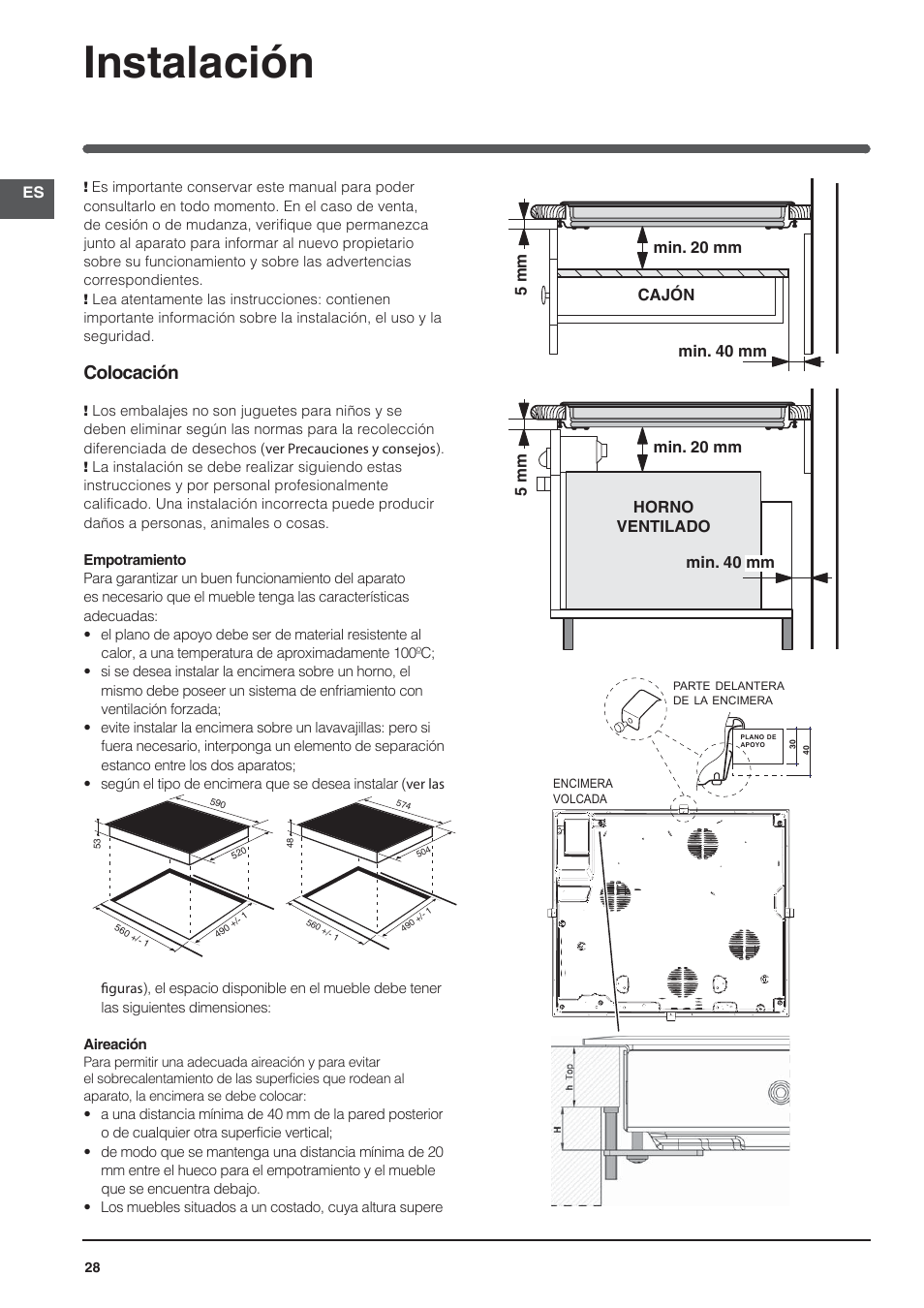 Instalación, Colocación | Indesit VIC-641-X User Manual | Page 28 / 84