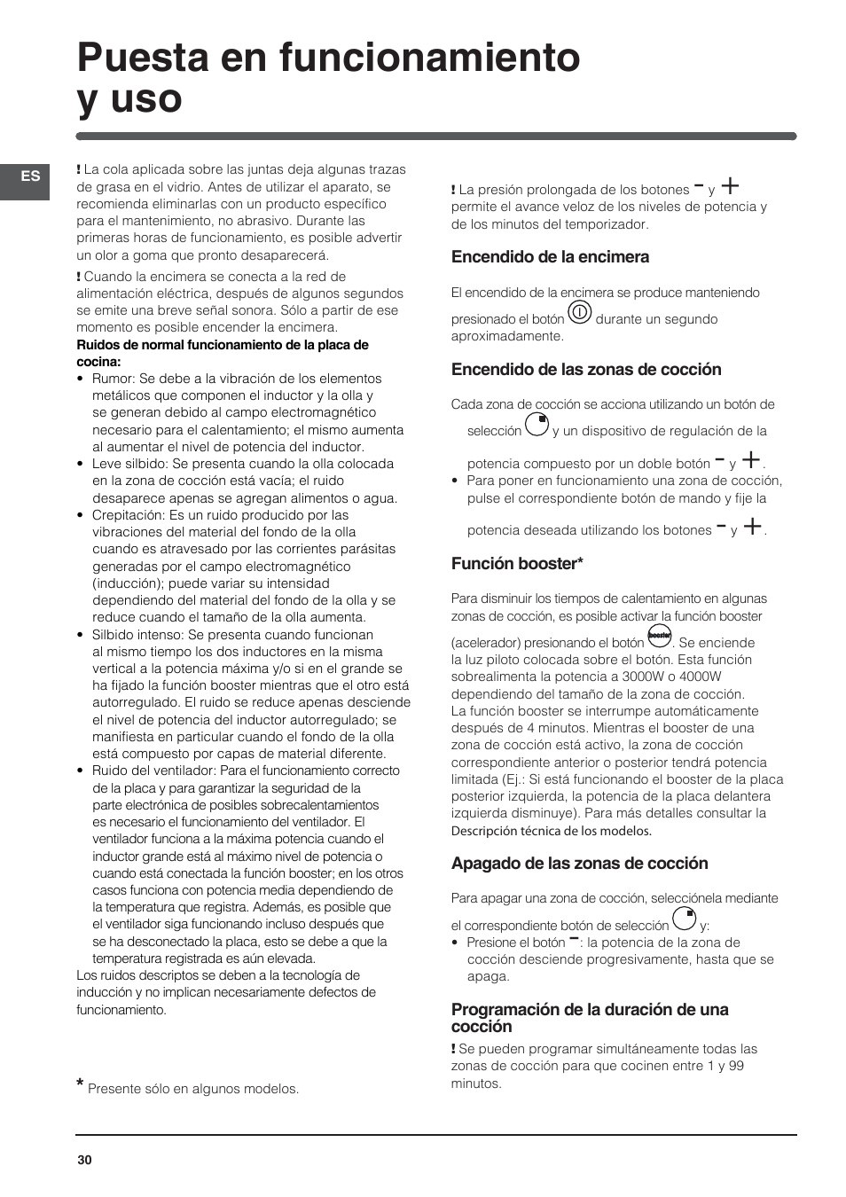 Puesta en funcionamiento y uso | Indesit VIC-641-X User Manual | Page 30 / 84