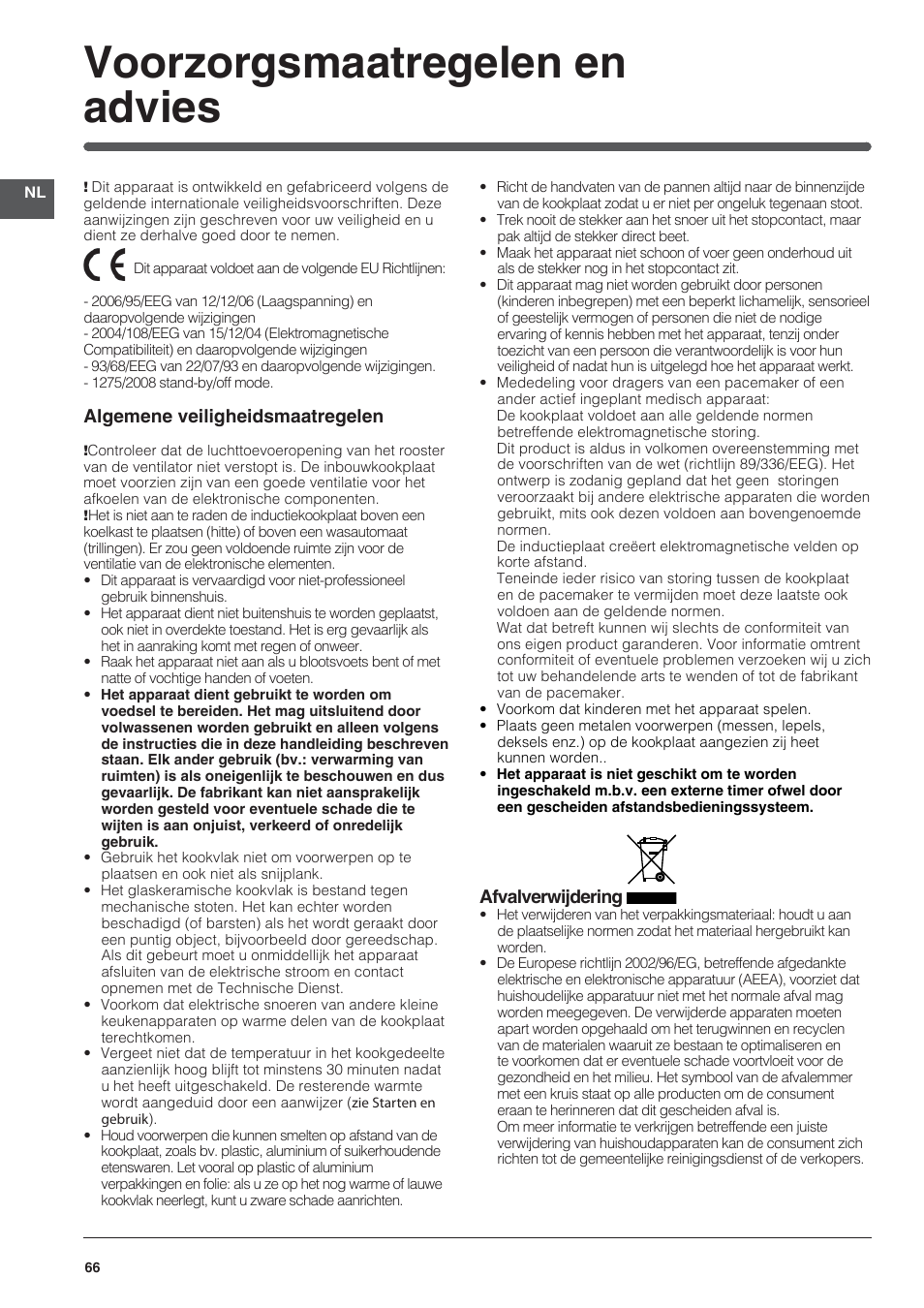 Voorzorgsmaatregelen en advies | Indesit VIC-641-X User Manual | Page 66 / 84