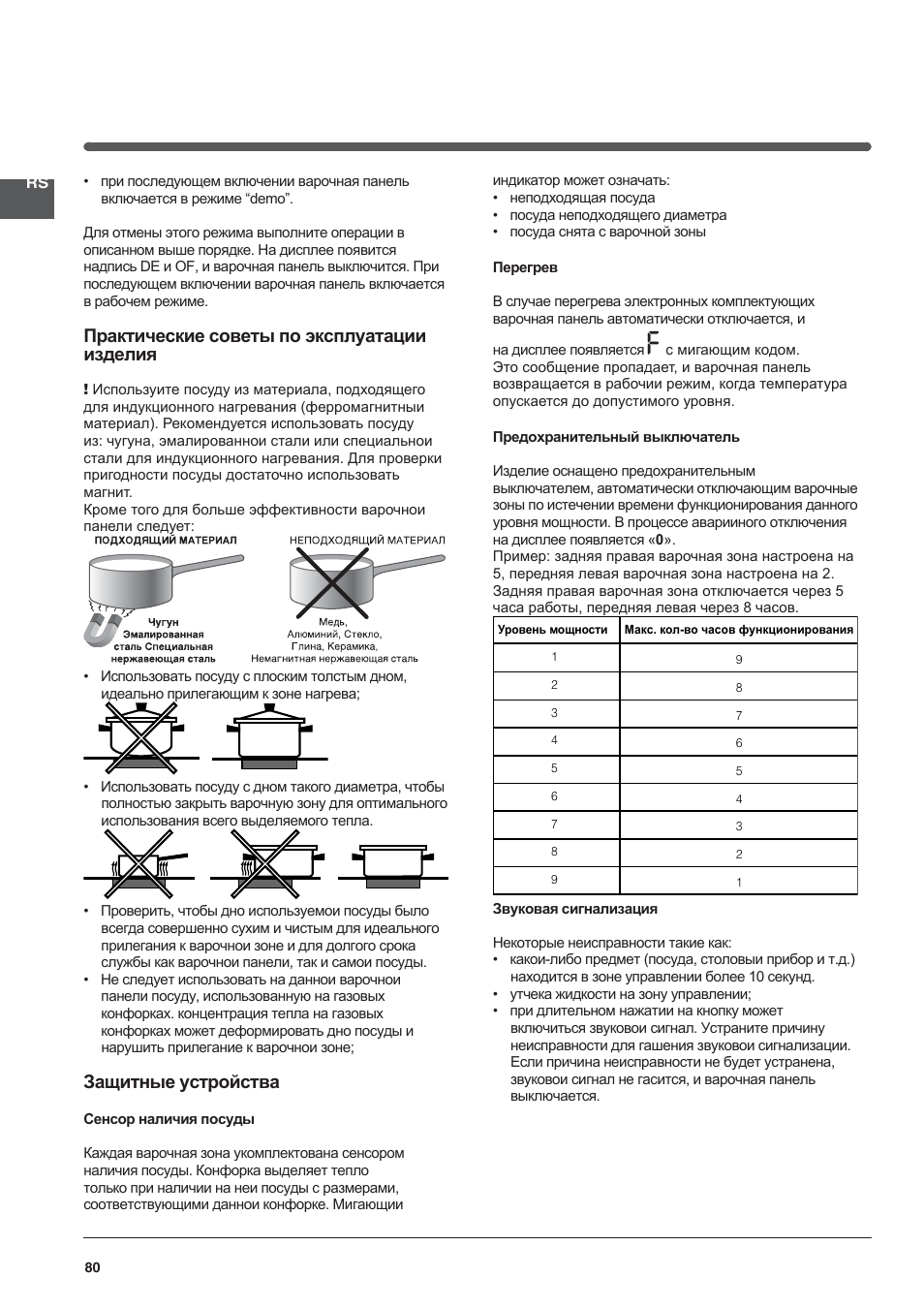 Практические советы по эксплуатации изделия, Защитные устройства | Indesit VIC-641-X User Manual | Page 80 / 84