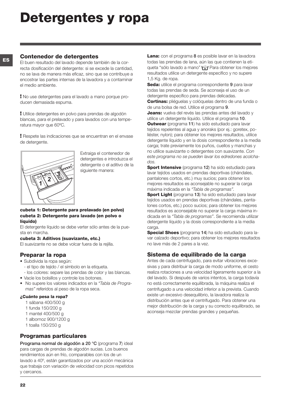 Detergentes y ropa | Indesit IWE-71282-ECO-(EU) User Manual | Page 22 / 60