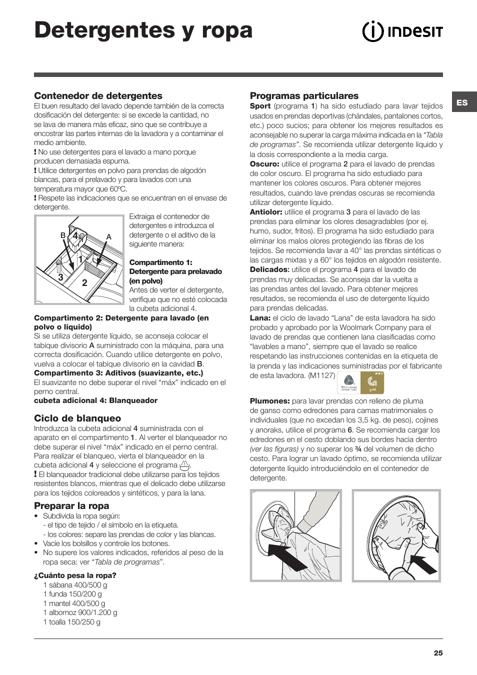 Detergentes y ropa | Indesit XWE-81283X-W-EU User Manual | Page 25 / 84