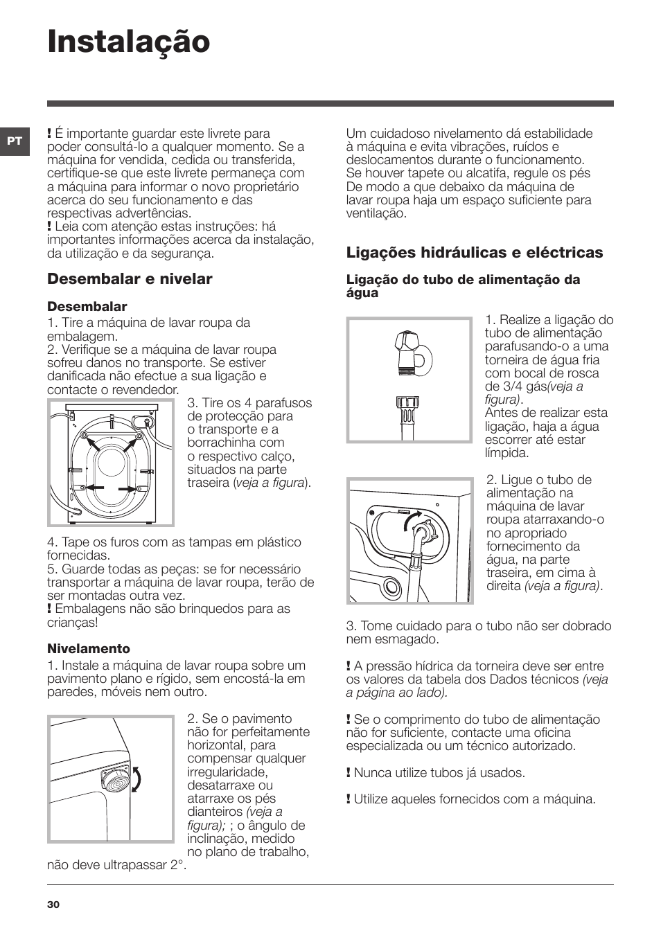 Instalação | Indesit XWE-81283X-W-EU User Manual | Page 30 / 84