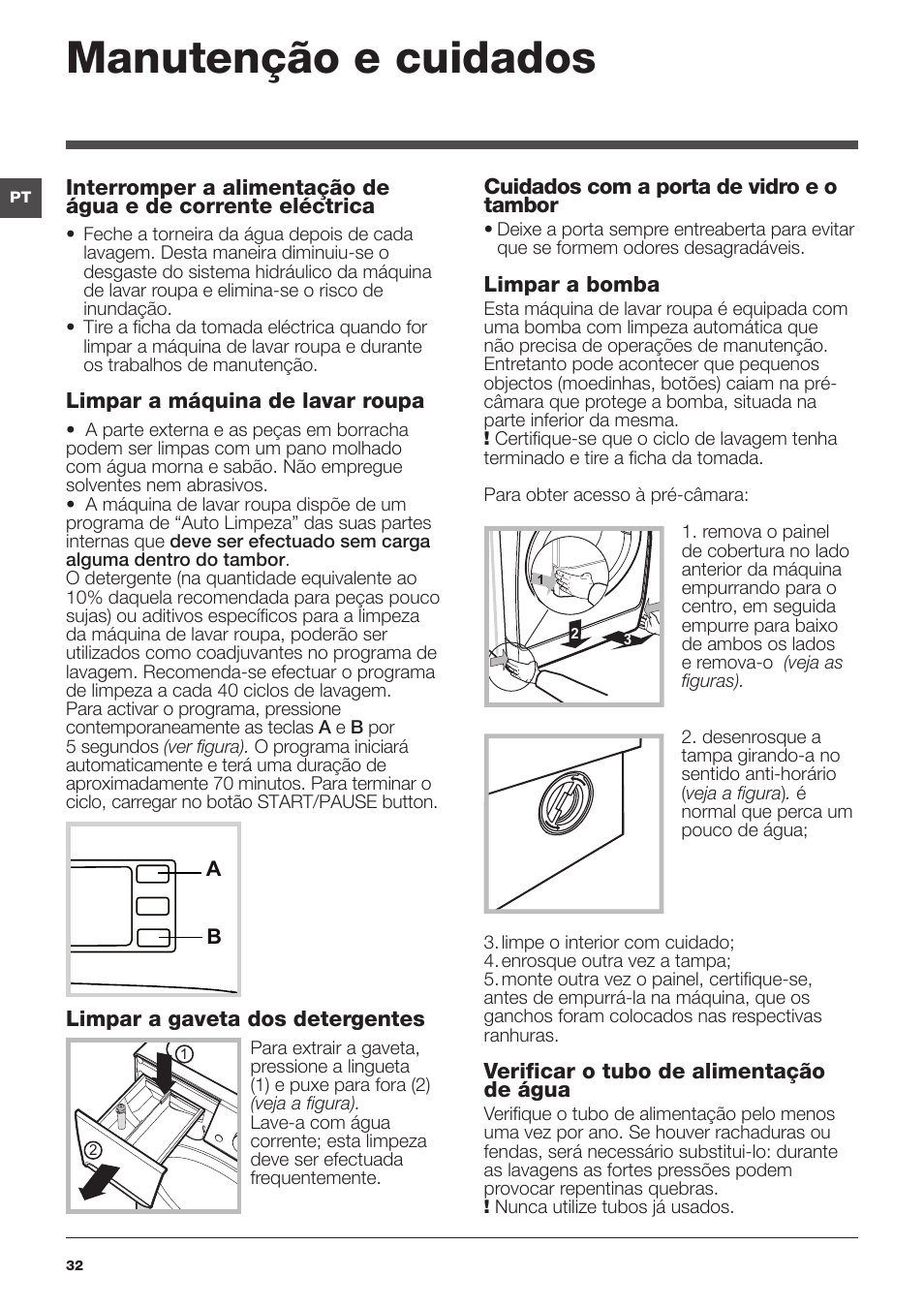 Manutenção e cuidados | Indesit XWE-81283X-W-EU User Manual | Page 32 / 84