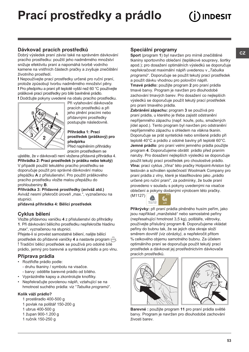 Prací prostředky a prádlo | Indesit XWE-81283X-W-EU User Manual | Page 53 / 84