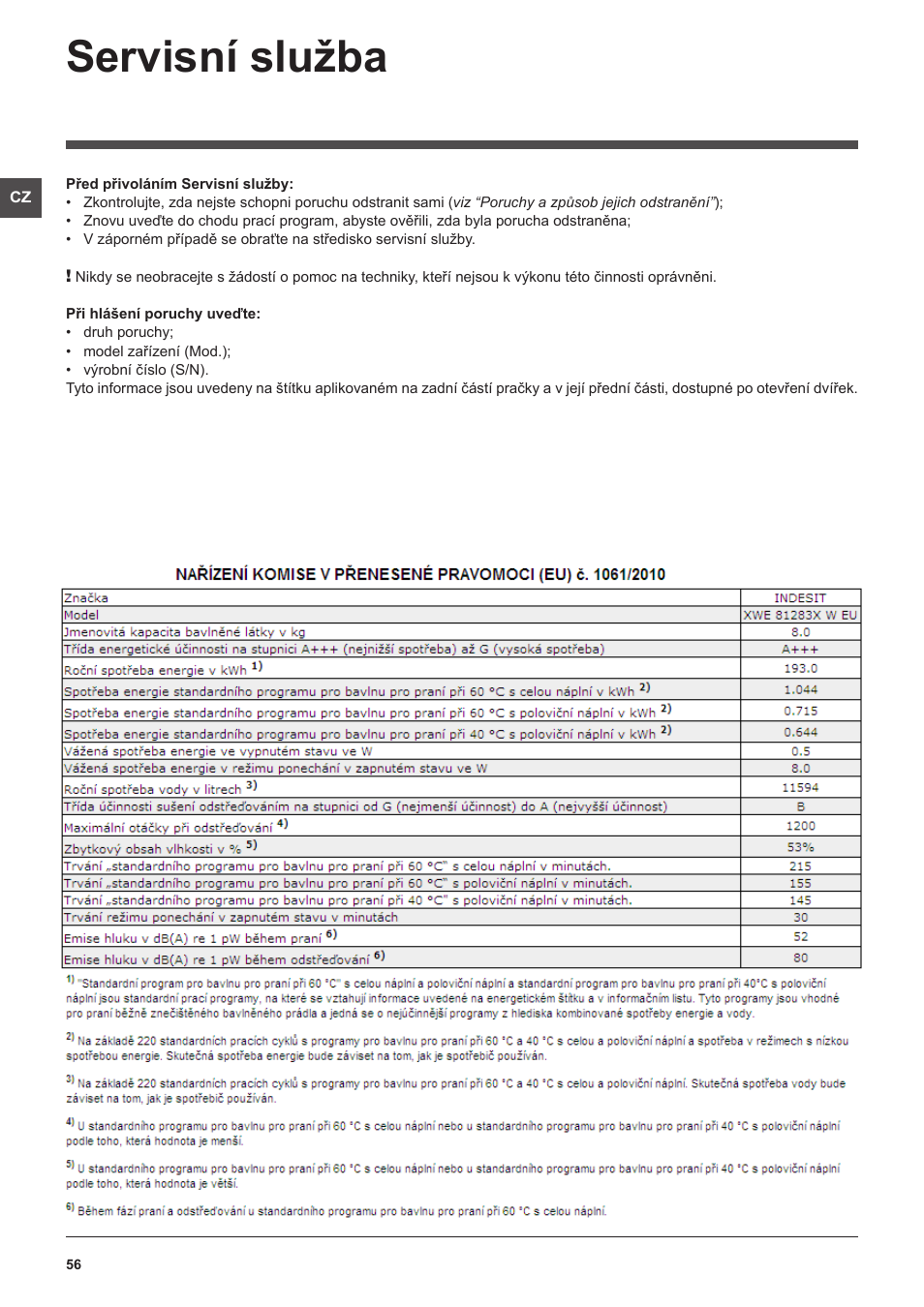 Servisní služba | Indesit XWE-81283X-W-EU User Manual | Page 56 / 84