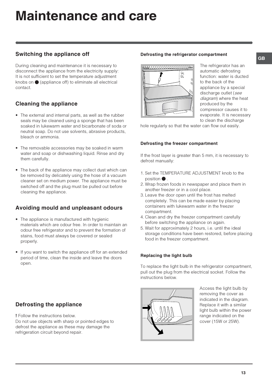 Maintenance and care | Indesit RAA-24-N-(EU) User Manual | Page 13 / 80