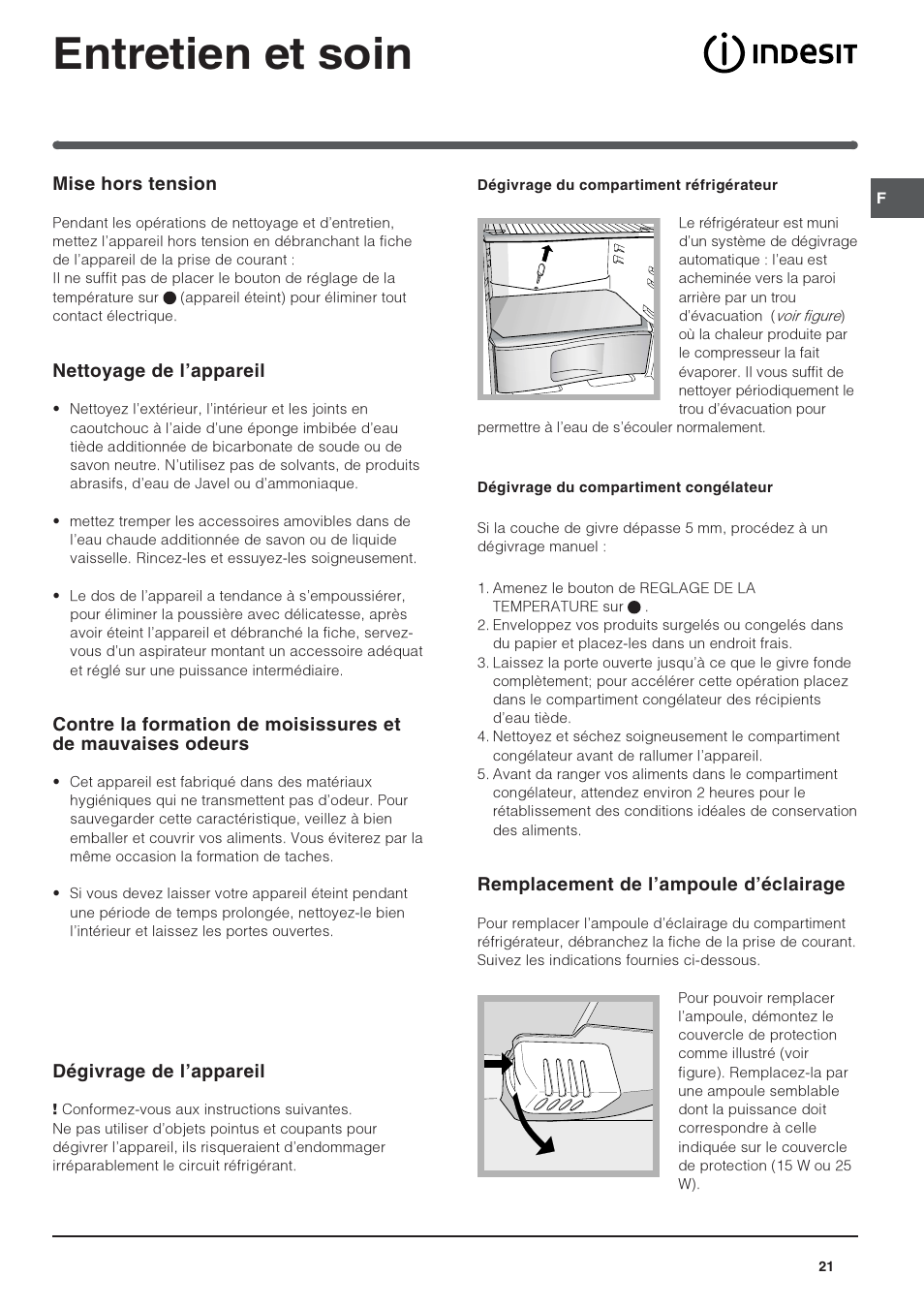 Entretien et soin | Indesit RAA-24-N-(EU) User Manual | Page 21 / 80