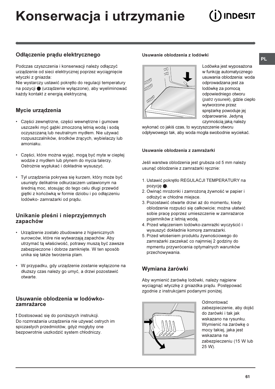 Konserwacja i utrzymanie | Indesit RAA-24-N-(EU) User Manual | Page 61 / 80