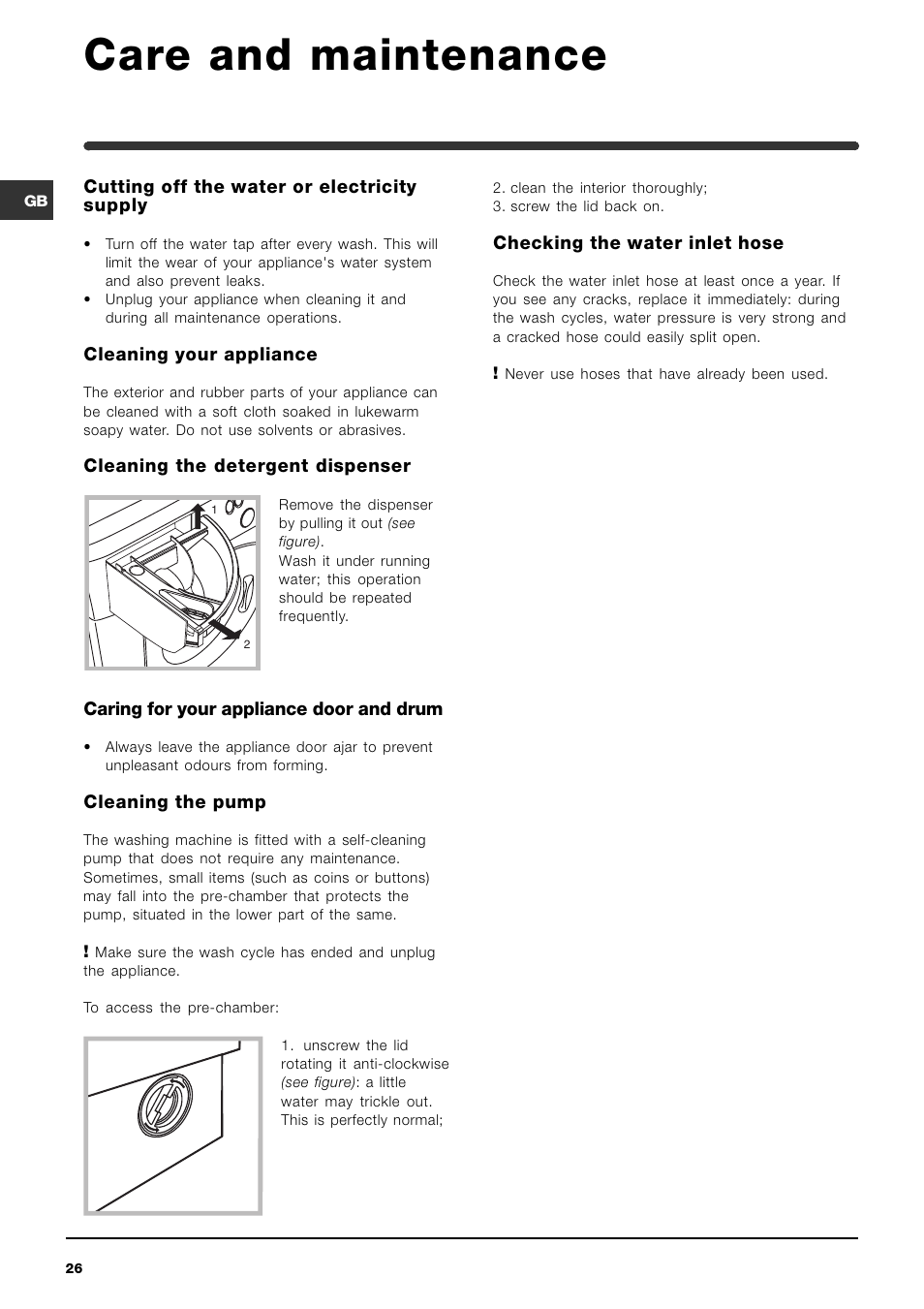 Care and maintenance | Indesit IWME-8-(EU) User Manual | Page 26 / 56