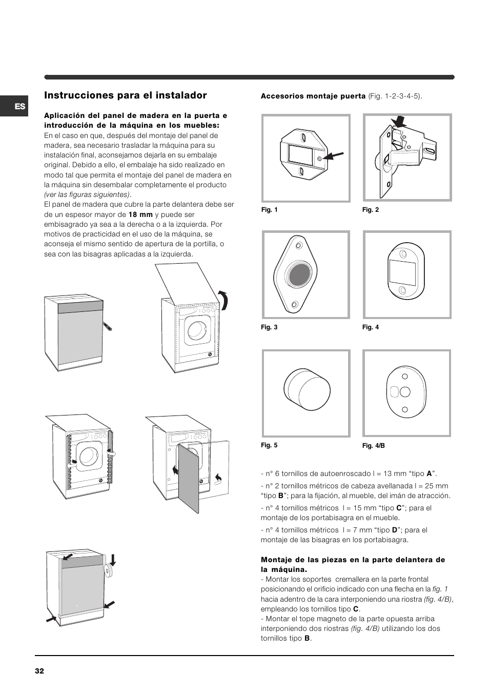 Ab c d e, Instrucciones para el instalador | Indesit IWME-8-(EU) User Manual | Page 32 / 56