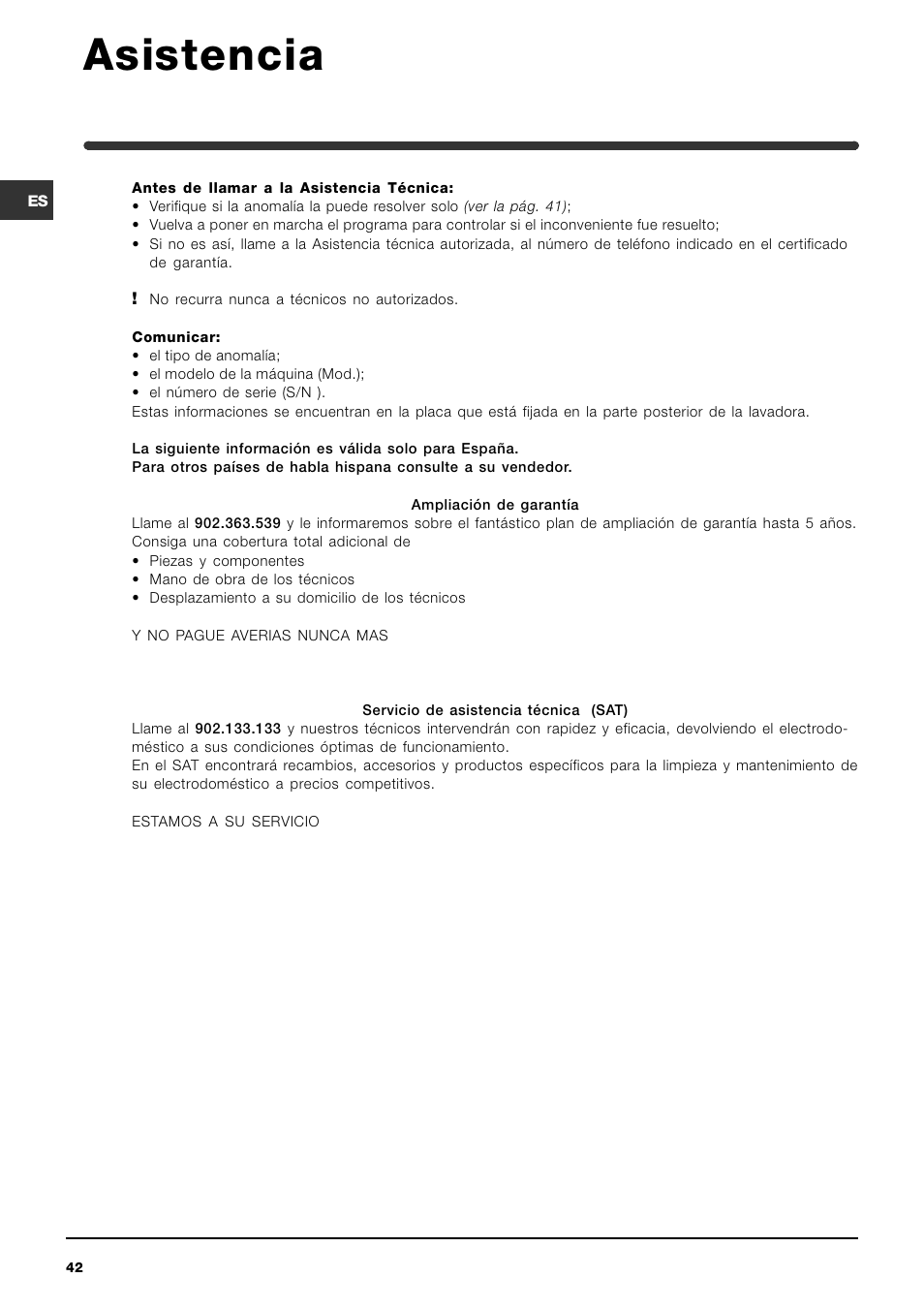 Asistencia | Indesit IWME-8-(EU) User Manual | Page 42 / 56