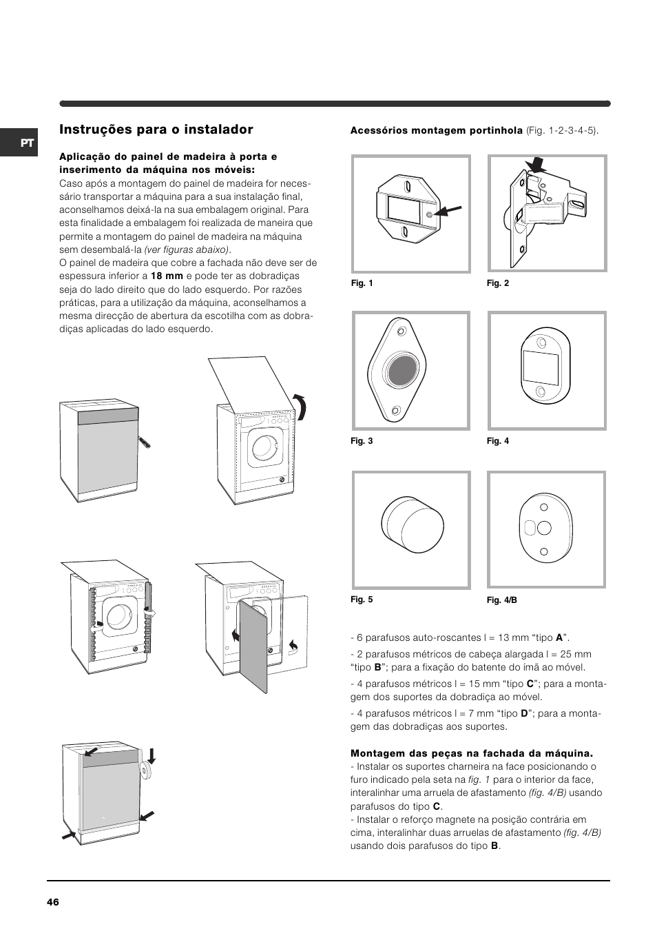 Ab c d e, Instruções para o instalador | Indesit IWME-8-(EU) User Manual | Page 46 / 56