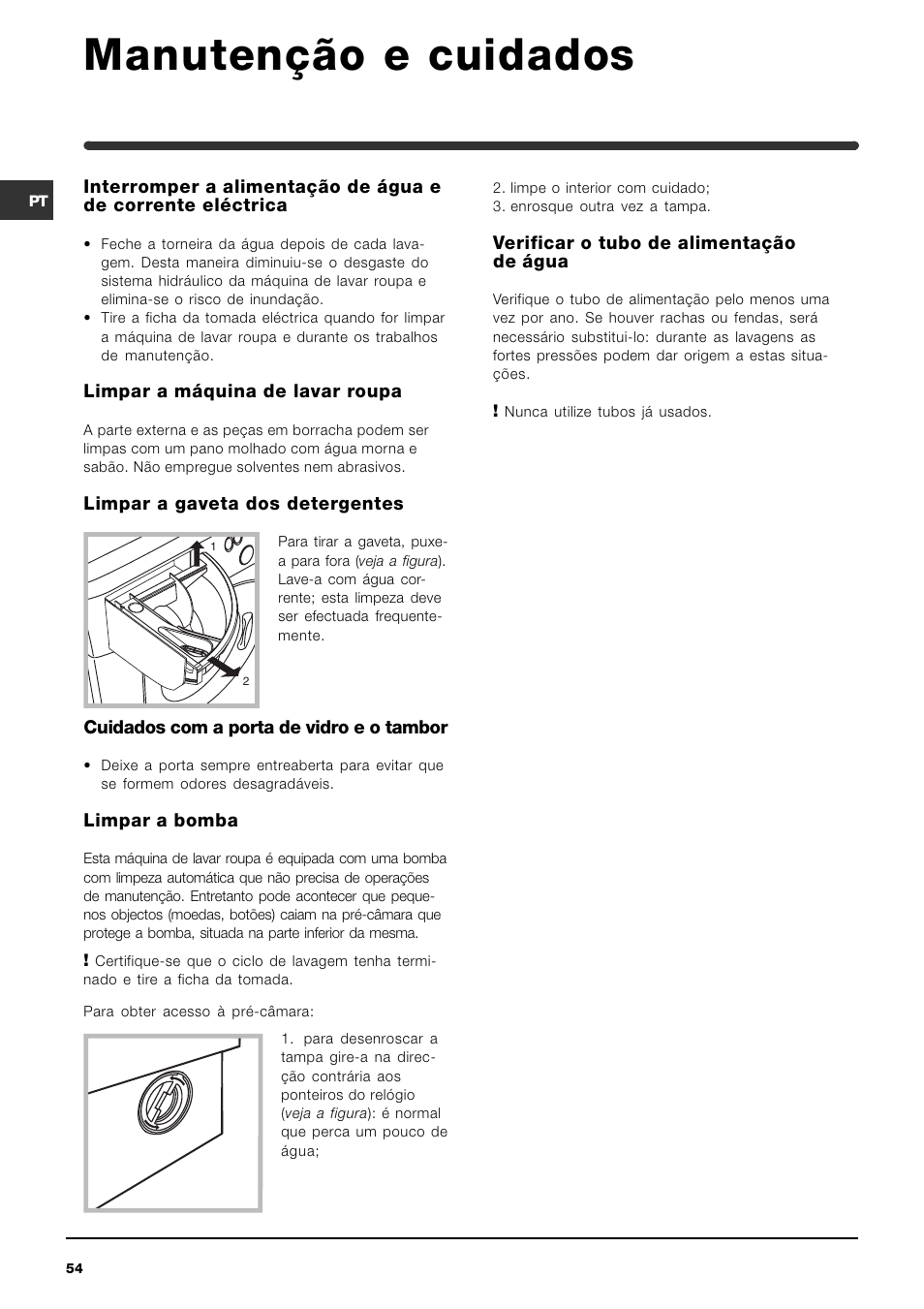 Manutenção e cuidados | Indesit IWME-8-(EU) User Manual | Page 54 / 56