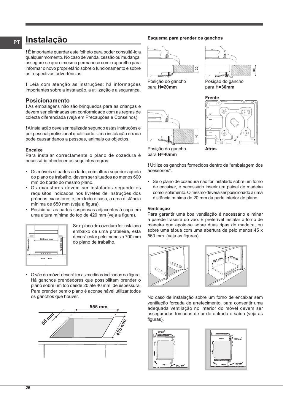 Instalação, Posicionamento | Indesit PIM-604-(IX) User Manual | Page 26 / 48